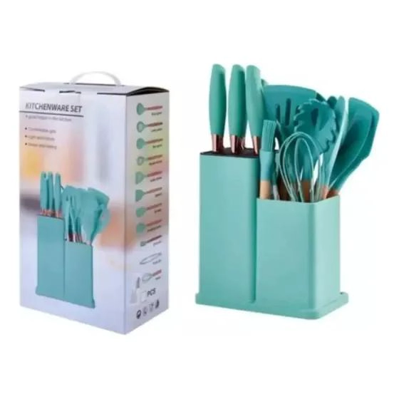 JUEGO DE UTENSILIOS DE COCINA DE SILICONA CON SOPORTE 19 PIEZAS - 1
