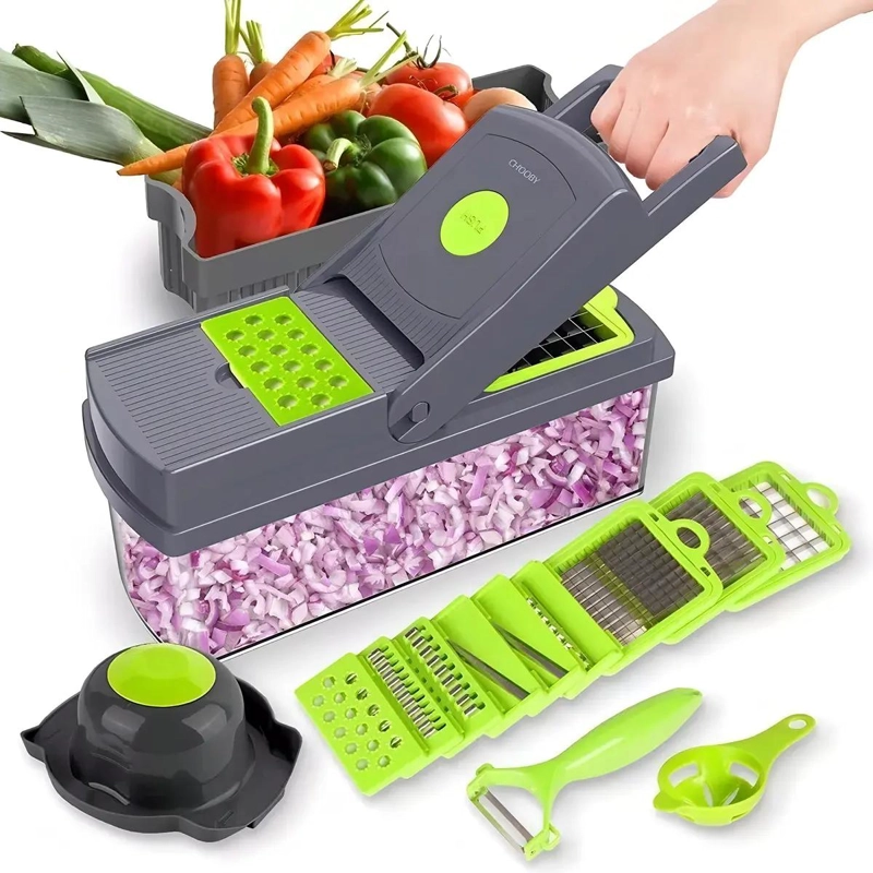 RALLADOR Y PICADOR MULTIUSO PARA FRUTAS Y VERDURAS 14 EN 1 - 1