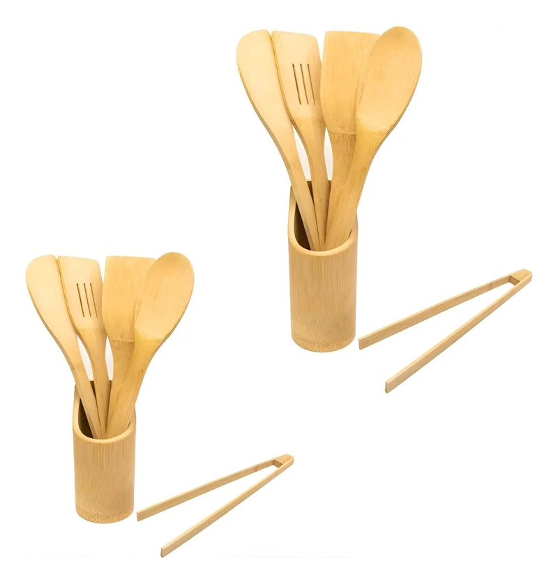 SET DE 5 UTENSILIOS DE COCINA DE MADERA DE BAMBU CON ACABADO ANTIADHERENTE - 1