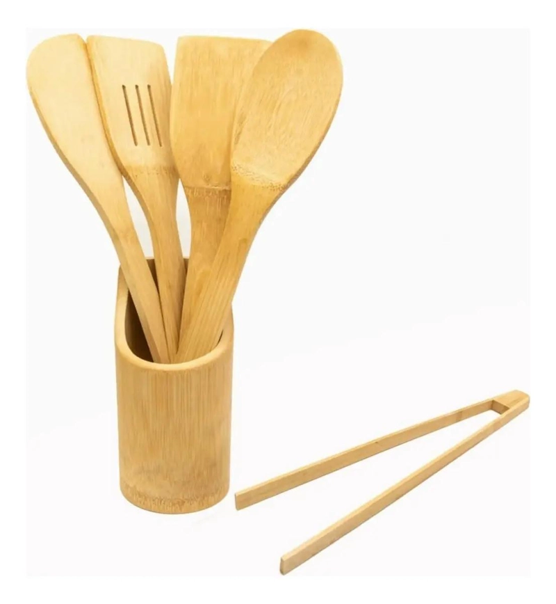 SET DE 5 UTENSILIOS DE COCINA DE MADERA DE BAMBU CON ACABADO ANTIADHERENTE - 2