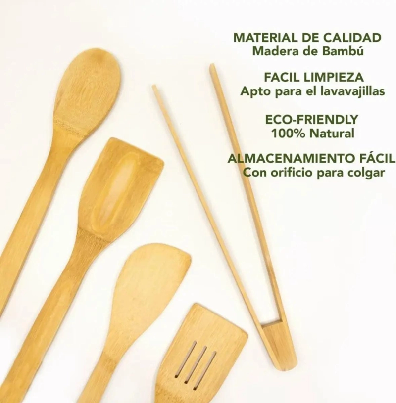SET DE 5 UTENSILIOS DE COCINA DE MADERA DE BAMBU CON ACABADO ANTIADHERENTE - 3