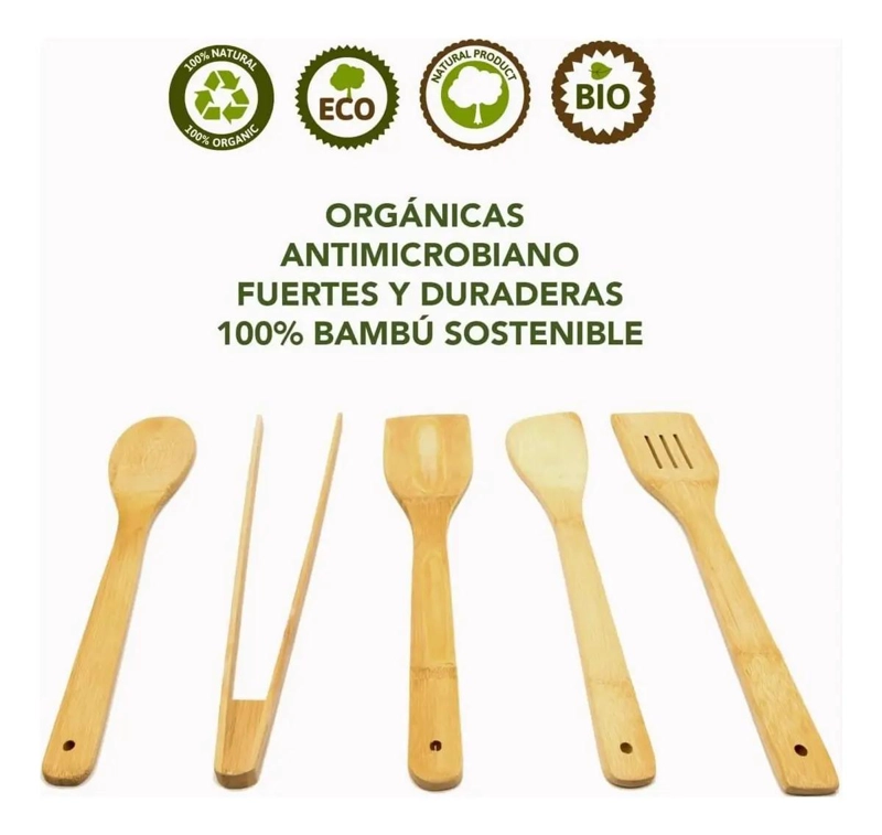 SET DE 5 UTENSILIOS DE COCINA DE MADERA DE BAMBU CON ACABADO ANTIADHERENTE - 5