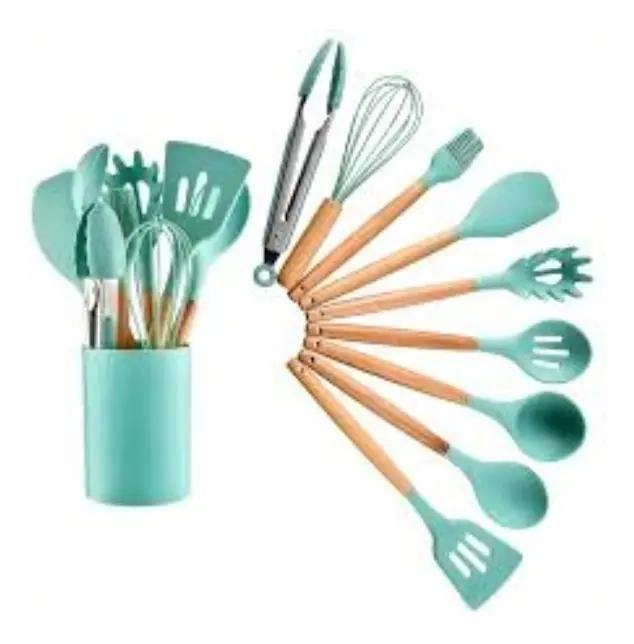 SET DE 30 UTENSILIOS DE COCINA CON MANGO DE SILICONA Y MADERA PARA REPOSTERIA - 1