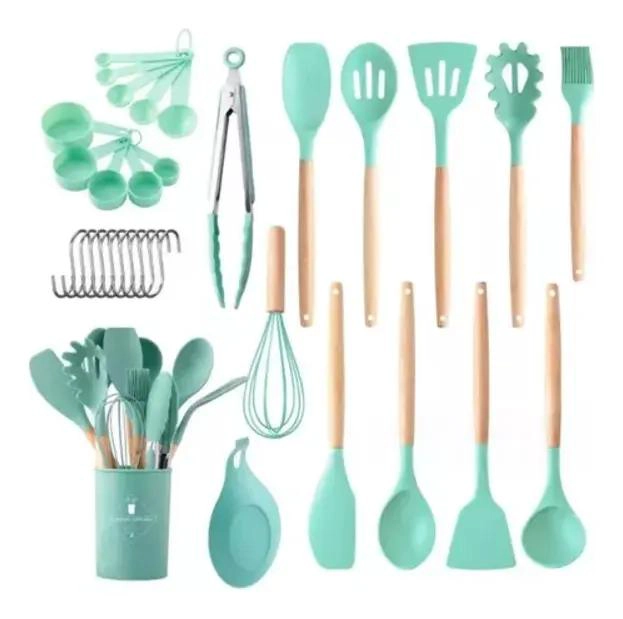 SET DE 30 UTENSILIOS DE COCINA CON MANGO DE SILICONA Y MADERA PARA REPOSTERIA - 2