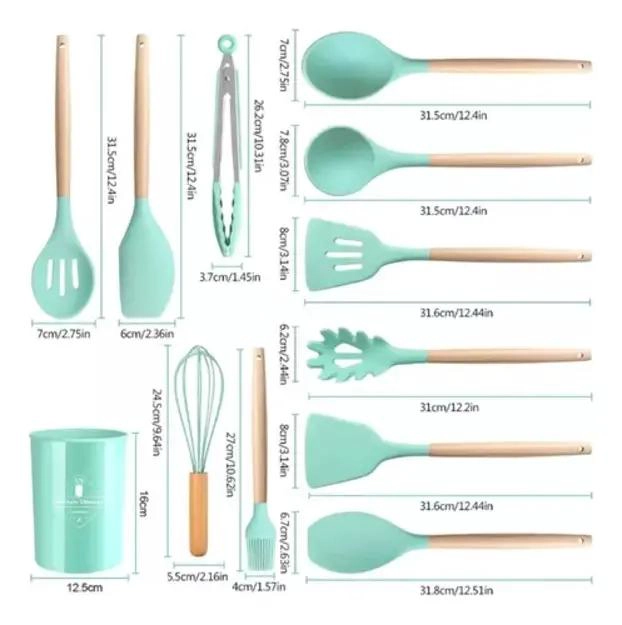 SET DE 30 UTENSILIOS DE COCINA CON MANGO DE SILICONA Y MADERA PARA REPOSTERIA - 3