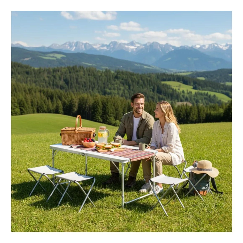 MESA PLEGABLE PORTATIL CON SILLAS INTEGRADAS PARA CAMPING Y ACTIVIDADES AL AIRE - 5