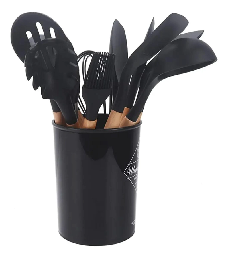 JUEGO DE UTENSILIOS DE COCINA DE SILICONA Y MADERA 12 PIEZAS - 2