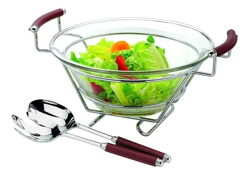 ENSALADERA DE VIDRIO CON DOS UTENSILIOS PARA SERVIR - 1