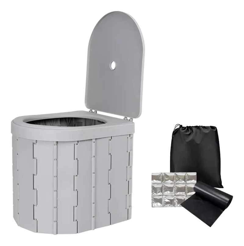 SILLA PLEGABLE PORTATIL PARA BAÑO Y CAMPING CON BOLSAS ENDURECEDORAS - 2