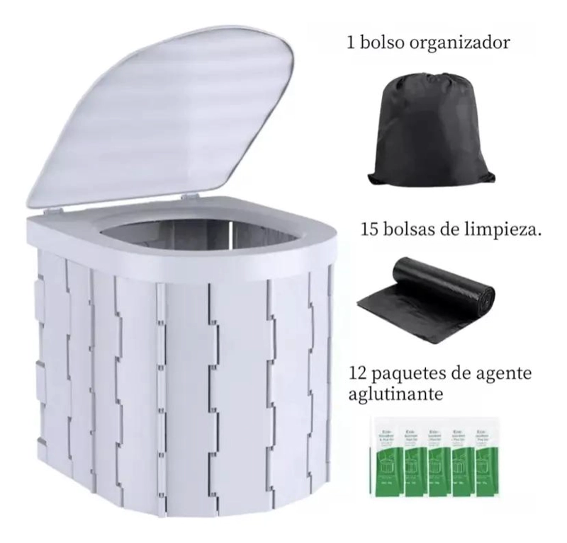 SILLA PLEGABLE PORTATIL PARA BAÑO Y CAMPING CON BOLSAS ENDURECEDORAS - 3