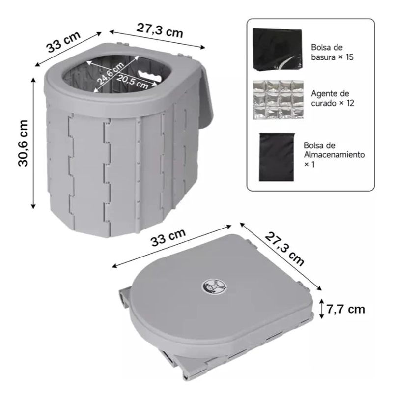 SILLA PLEGABLE PORTATIL PARA BAÑO Y CAMPING CON BOLSAS ENDURECEDORAS - 4