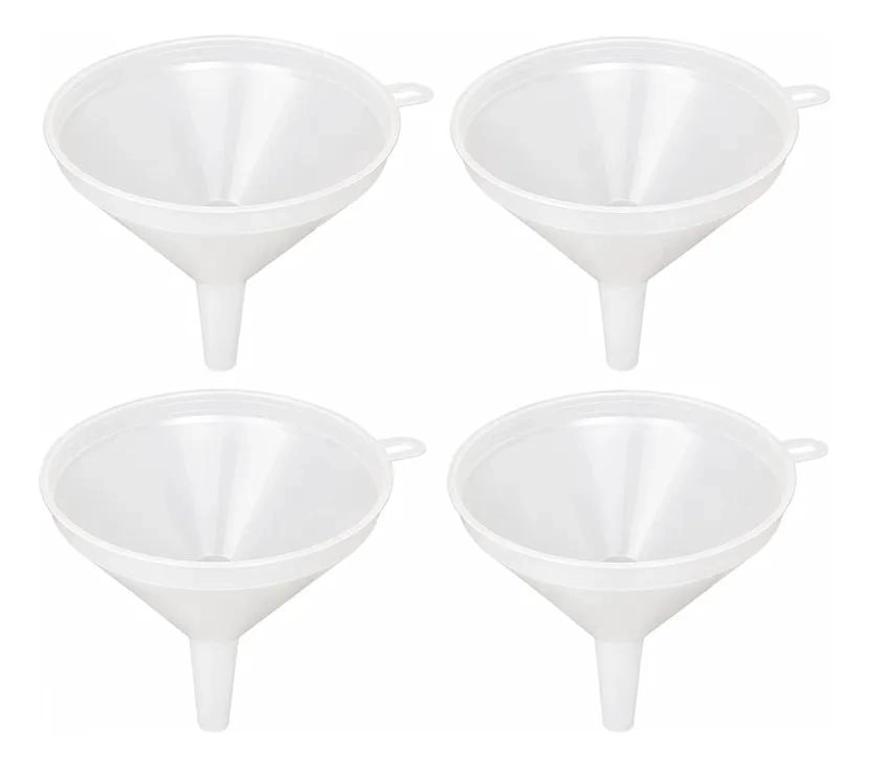 SET DE 4 EMBUDOS PLASTICOS GRANDES DE 14 CM MULTIUSO PARA COCINA Y TALLER - 1