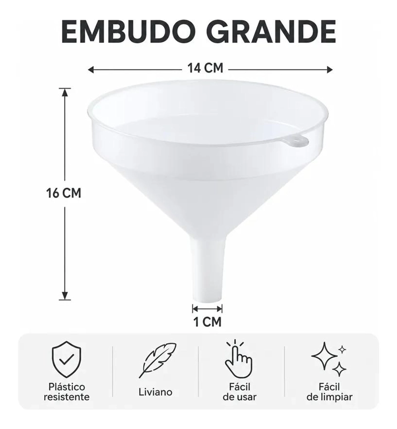 SET DE 4 EMBUDOS PLASTICOS GRANDES DE 14 CM MULTIUSO PARA COCINA Y TALLER - 2