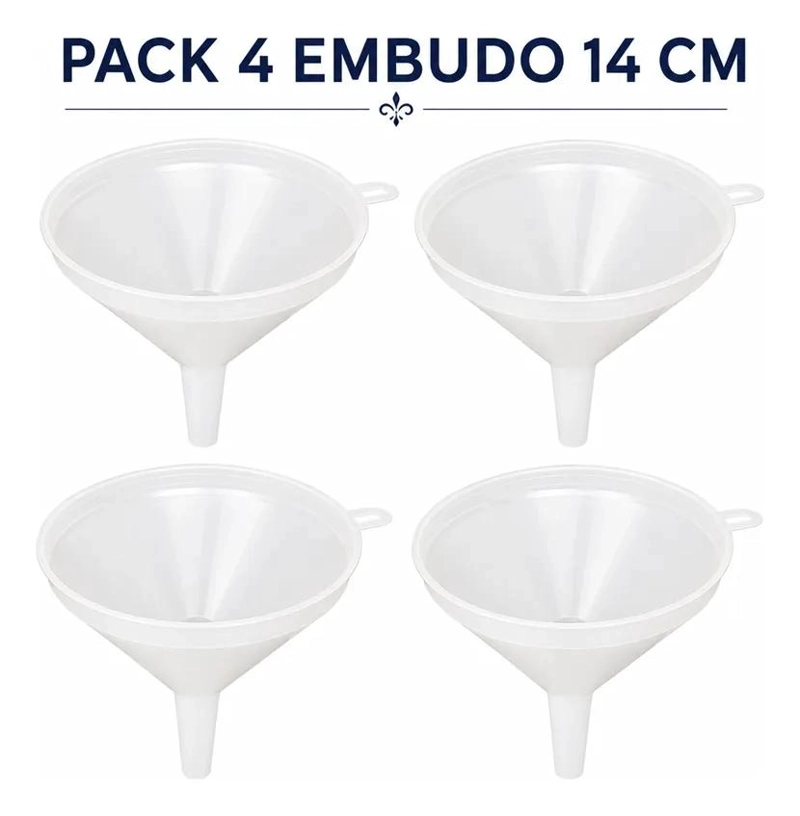 SET DE 4 EMBUDOS PLASTICOS GRANDES DE 14 CM MULTIUSO PARA COCINA Y TALLER - 4