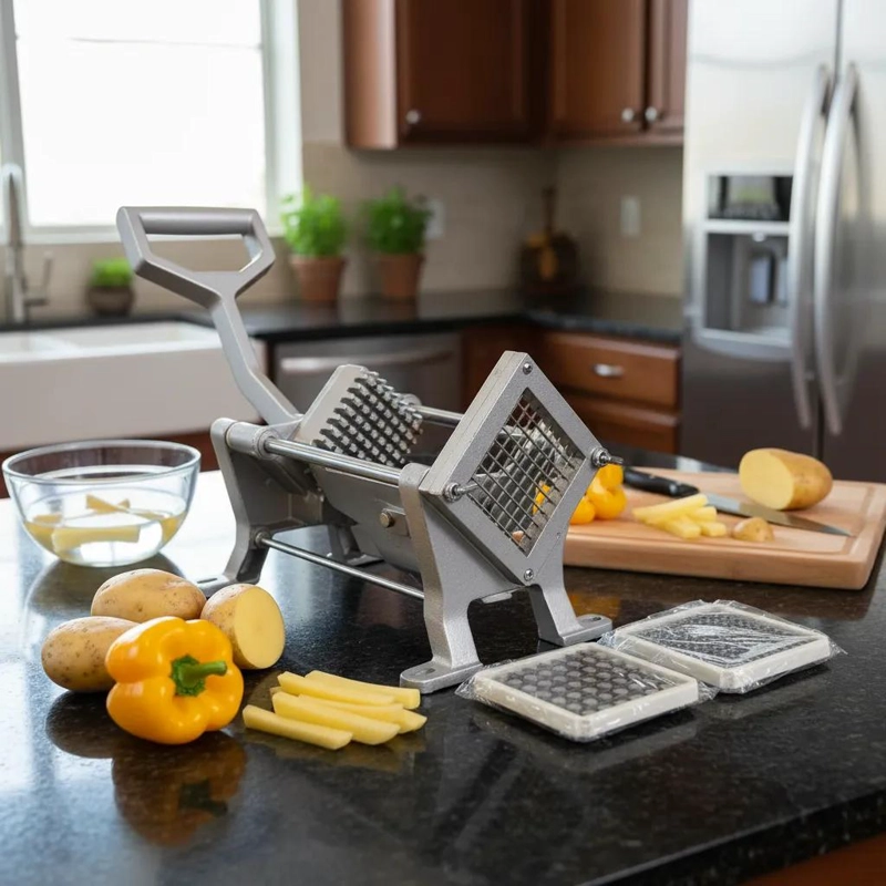 MAQUINA PARA PICAR PAPAS Y CEBOLLAS CON 3 CUCHILLAS INCLUIDAS - 1