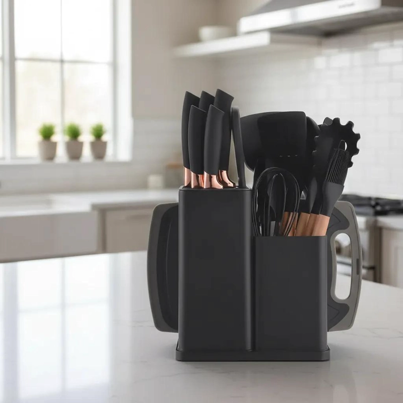 SET COMPLETO DE 19 UTENSILIOS DE COCINA DE SILICONA CON SOPORTE - 1