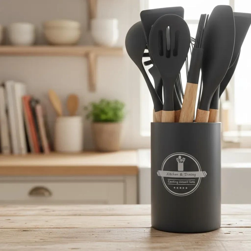 SET DE 12 UTENSILIOS DE COCINA DE SILICONA ANTIADHERENTE RESISTENTES - 1