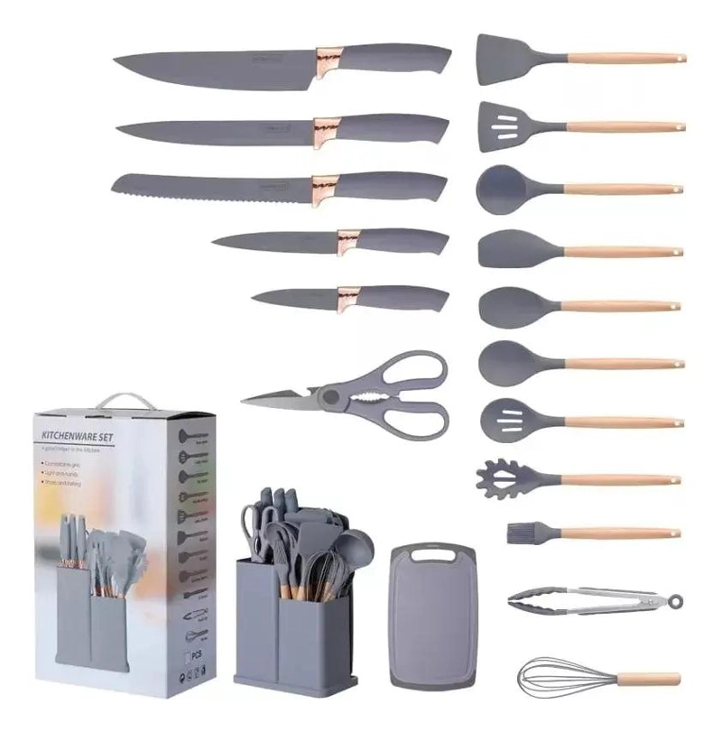SET COMPLETO DE UTENSILIOS DE COCINA DE SILICONA Y CUCHILLOS DE 19 PIEZAS - 1