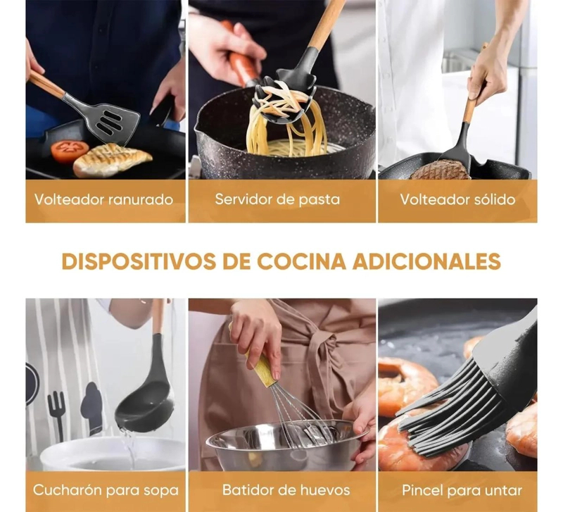 JUEGO DE 18 UTENSILIOS DE COCINA EN SILICONA ANTIADHERENTE - 4