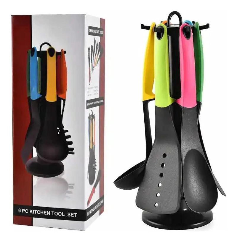 SET DE 6 UTENSILIOS DE COCINA CON MANGO DE SILICONA Y SUPERFICIE ANTIADHERENTE - 1