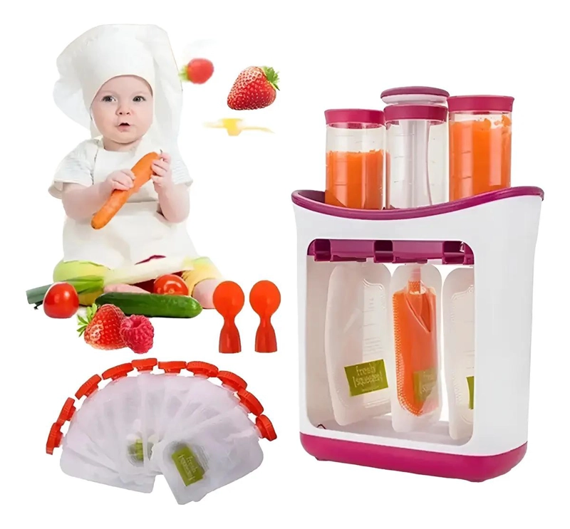 EXPRIMIDOR DE JUGOS Y ALIMENTOS CON 10 BOLSAS REUTILIZABLES COLOR BLANCO - 1