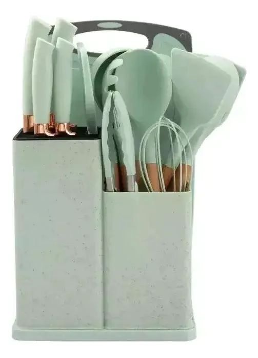 SET DE UTENSILIOS DE COCINA DE SILICONA CON SOPORTE DE MADERA 19 PIEZAS - 1