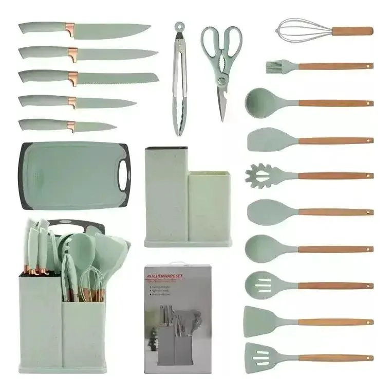 SET DE UTENSILIOS DE COCINA DE SILICONA CON SOPORTE DE MADERA 19 PIEZAS - 2