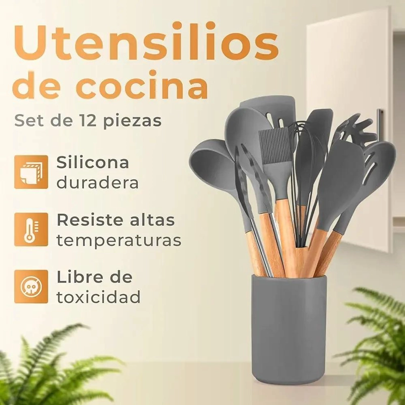 SET DE 12 UTENSILIOS DE COCINA EN SILICONA RESISTENTES Y DURADEROS - 4
