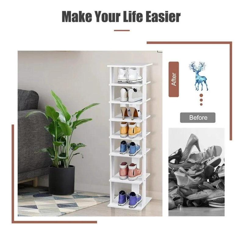 ZAPATERO ORGANIZADOR VERTICAL DE MADERA MULTIUSO CON ESTANTES - 4
