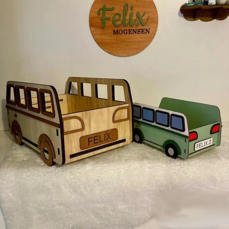 CAJA ORGANIZADORA GRANDE PARA JUGUETES Y LIBROS CON DISEÑO DE AUTOBUS INFANTIL - 1