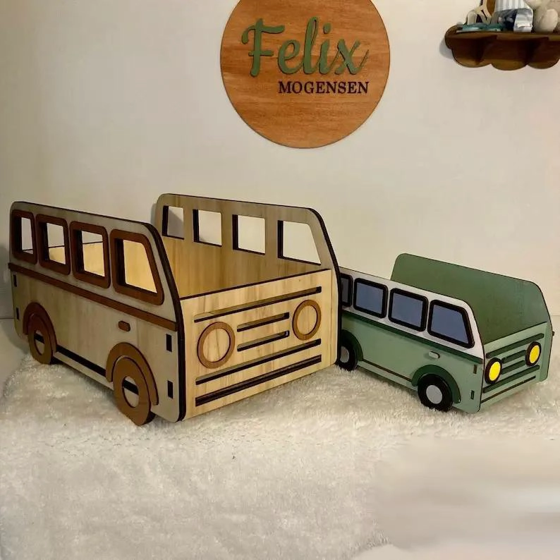CAJA ORGANIZADORA GRANDE PARA JUGUETES Y LIBROS CON DISEÑO DE AUTOBUS INFANTIL - 2