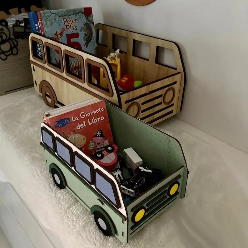 CAJA ORGANIZADORA GRANDE PARA JUGUETES Y LIBROS CON DISEÑO DE AUTOBUS INFANTIL - 4