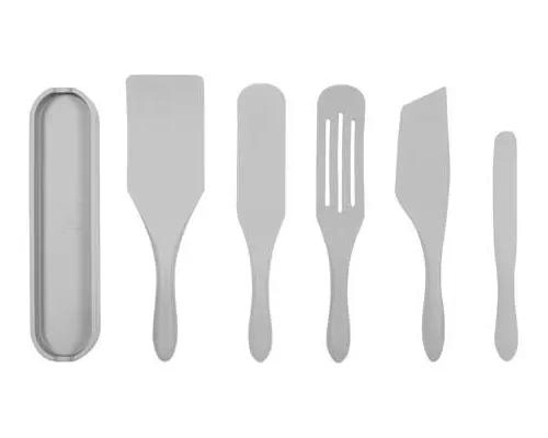 SET DE 5 UTENSILIOS DE SILICONA CON BASE ORGANIZADORA GRIS PARA COCINA - 1