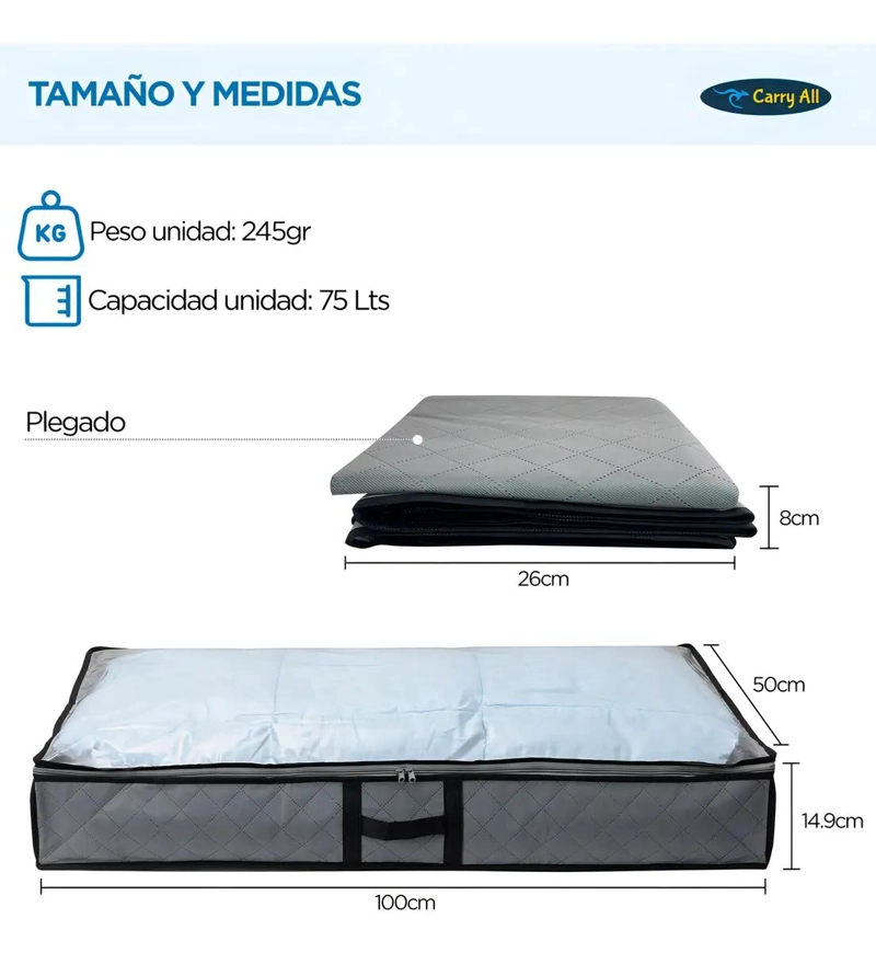PACK DE 2 BOLSOS ORGANIZADORES PARA BAJO CAMA CON CAPACIDAD DE 75 LITROS - 5
