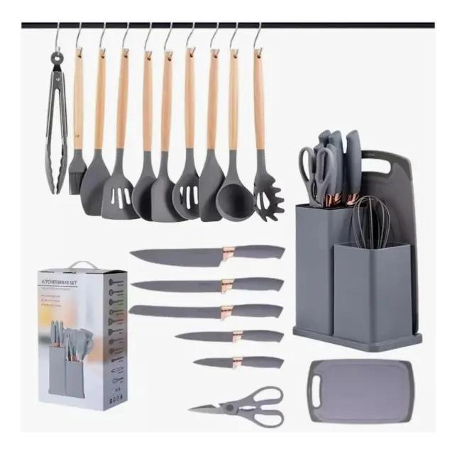 SET COMPLETO DE CUCHILLOS Y UTENSILIOS DE COCINA 19 PIEZAS - 1