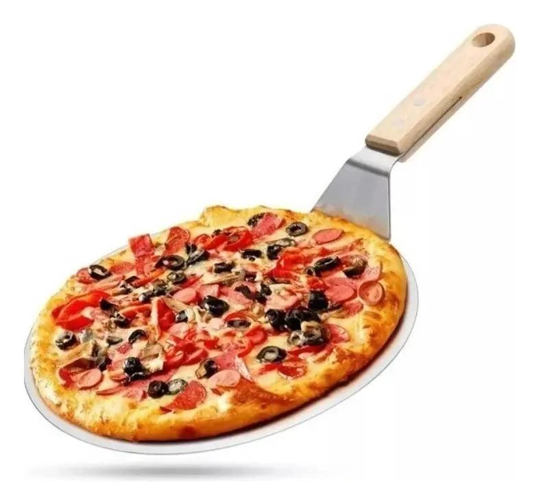 PALA REDONDA PARA PIZZA DE 30 CM CON MANGO DE MADERA Y ACERO INOXIDABLE - 1