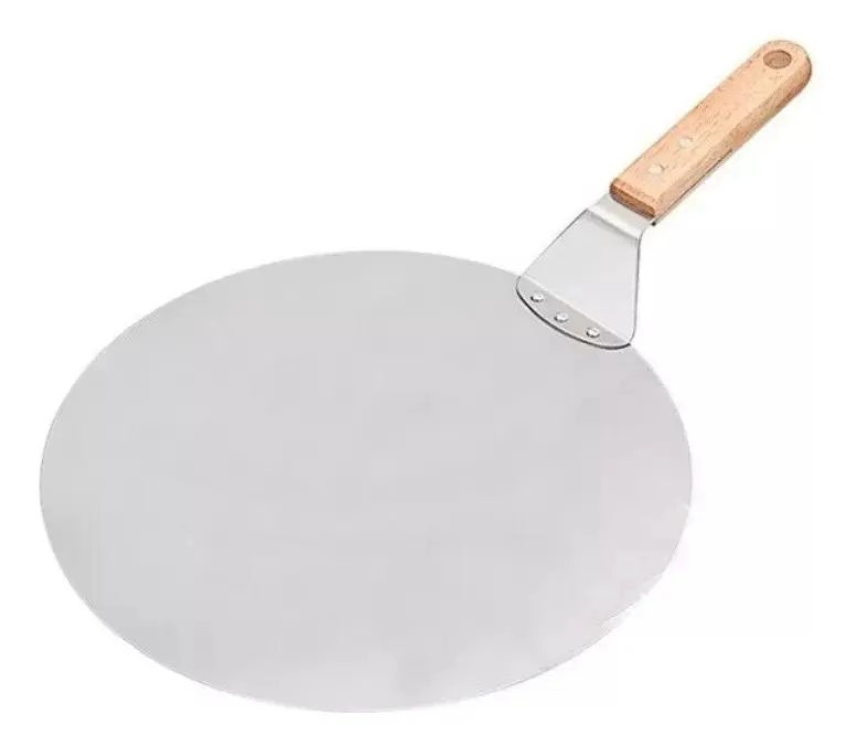 PALA REDONDA PARA PIZZA DE 30 CM CON MANGO DE MADERA Y ACERO INOXIDABLE - 2