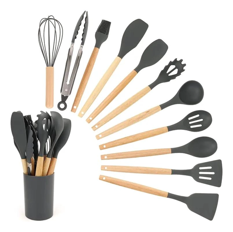 SET DE UTENSILIOS DE COCINA DE SILICONA GRIS CON 12 PIEZAS - 3