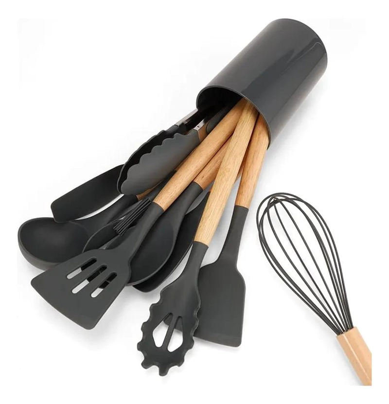 SET DE UTENSILIOS DE COCINA DE SILICONA GRIS CON 12 PIEZAS - 4