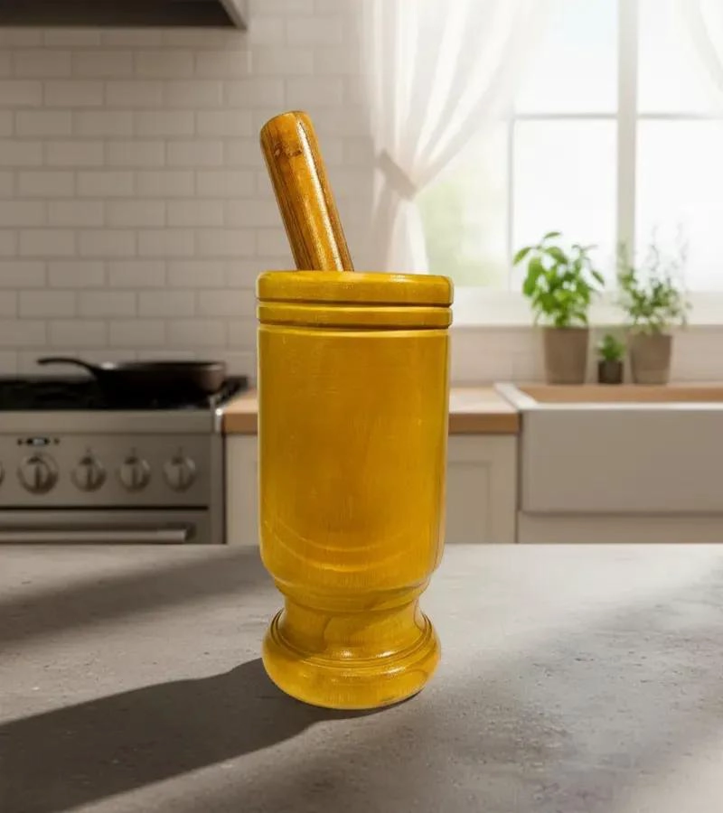 MORTERO DE MADERA GRANDE PARA HIERBAS Y AJOS CON DISEÑO ROBUSTO - 2