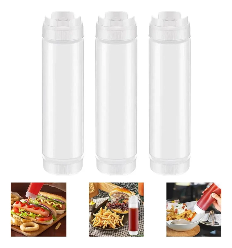 SET DE 3 DISPENSADORES PARA SALSA EN PLASTICO SEGURO SIN BPA - 1