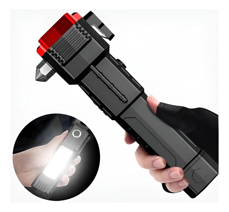 LINTERNA TACTICA MULTIFUNCIONAL CON MARTILLO DE EMERGENCIA Y CARGA USB - 1