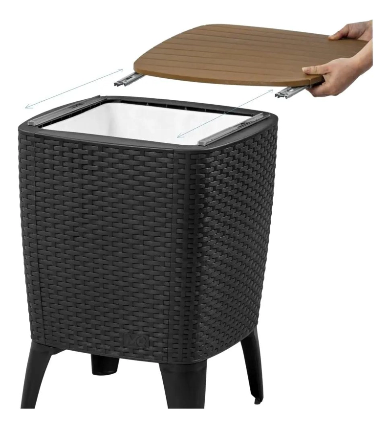 MESA COOLER TIPO RATTAN NEGRO Y CAFE  PARA TERRAZA - 5