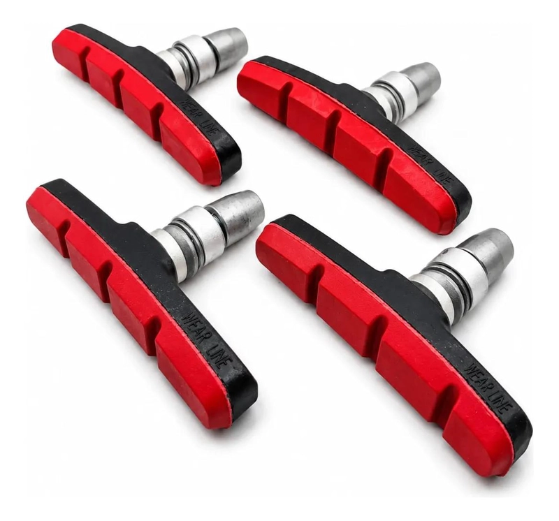 PATIN DE FRENO PARA BICICLETA CON GOMA V-BRAKE COLOR NEGRO Y ROJO - 1