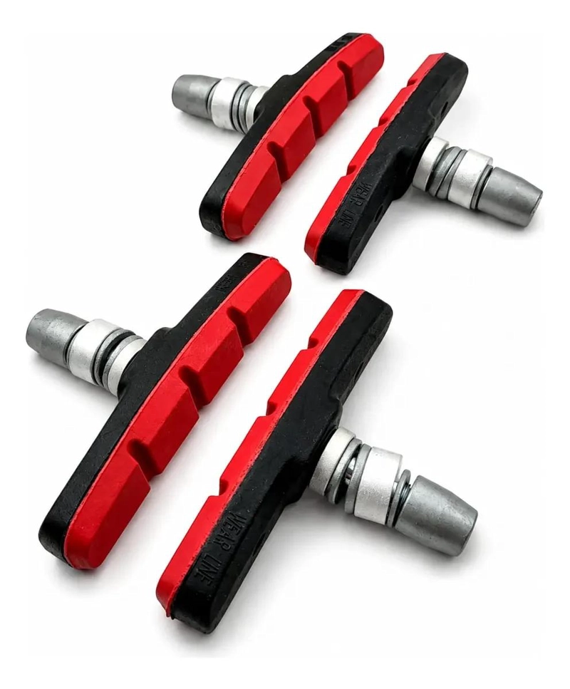 PATIN DE FRENO PARA BICICLETA CON GOMA V-BRAKE COLOR NEGRO Y ROJO - 2