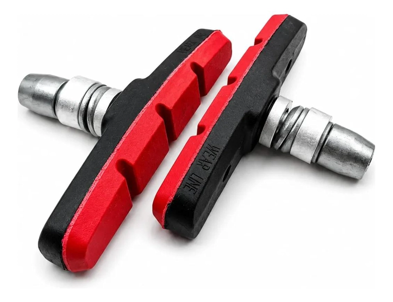 PATIN DE FRENO PARA BICICLETA CON GOMA V-BRAKE COLOR NEGRO Y ROJO - 3