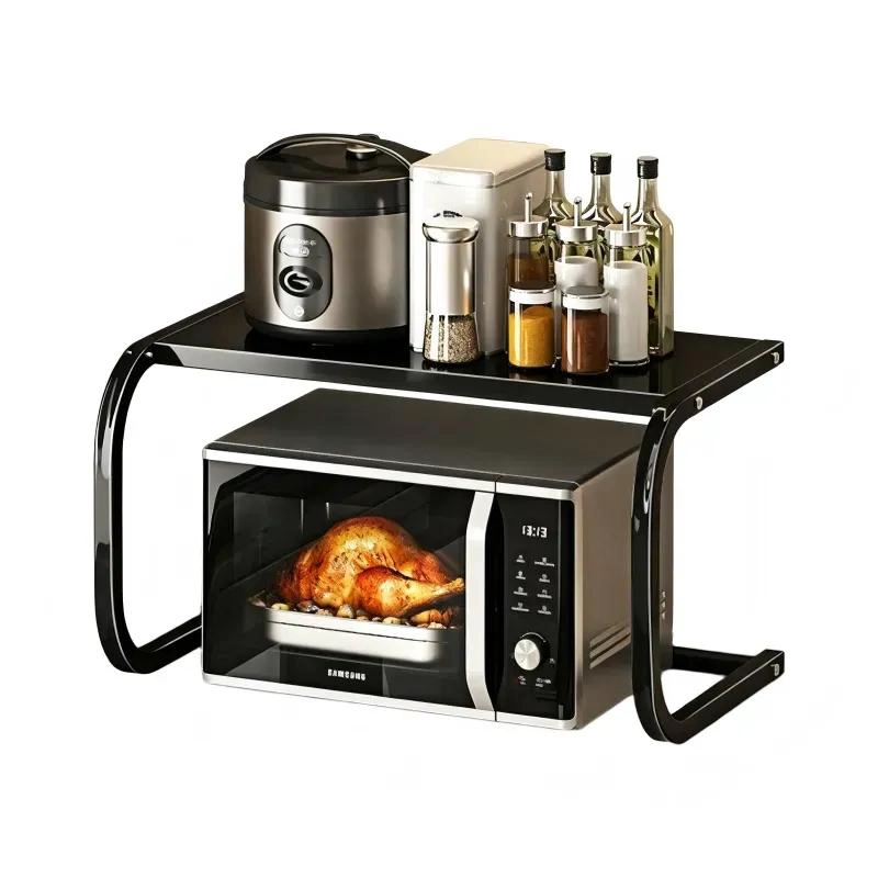 SOPORTE METALICO NEGRO PARA MICROONDAS CON DOBLE NIVEL Y DISEÑO RESISTENTE - 1