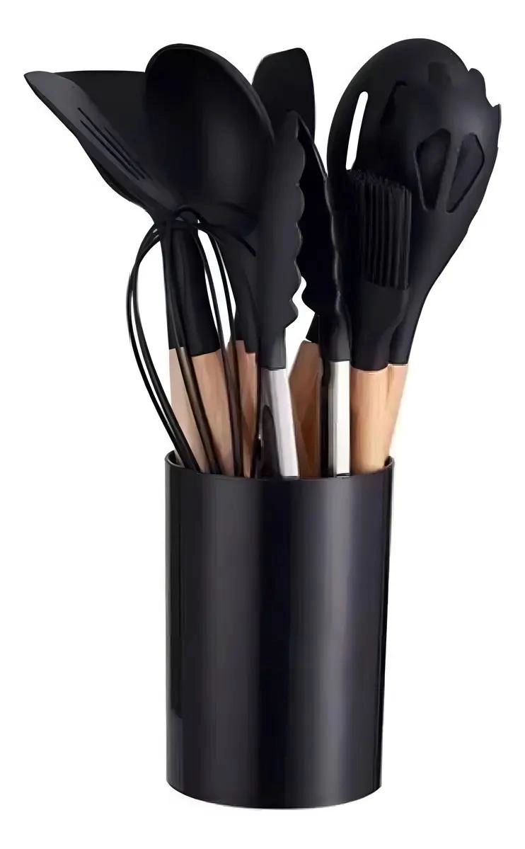 SET DE UTENSILIOS DE COCINA INICIAL CON SILICONA Y MANGO DE MADERA - 2