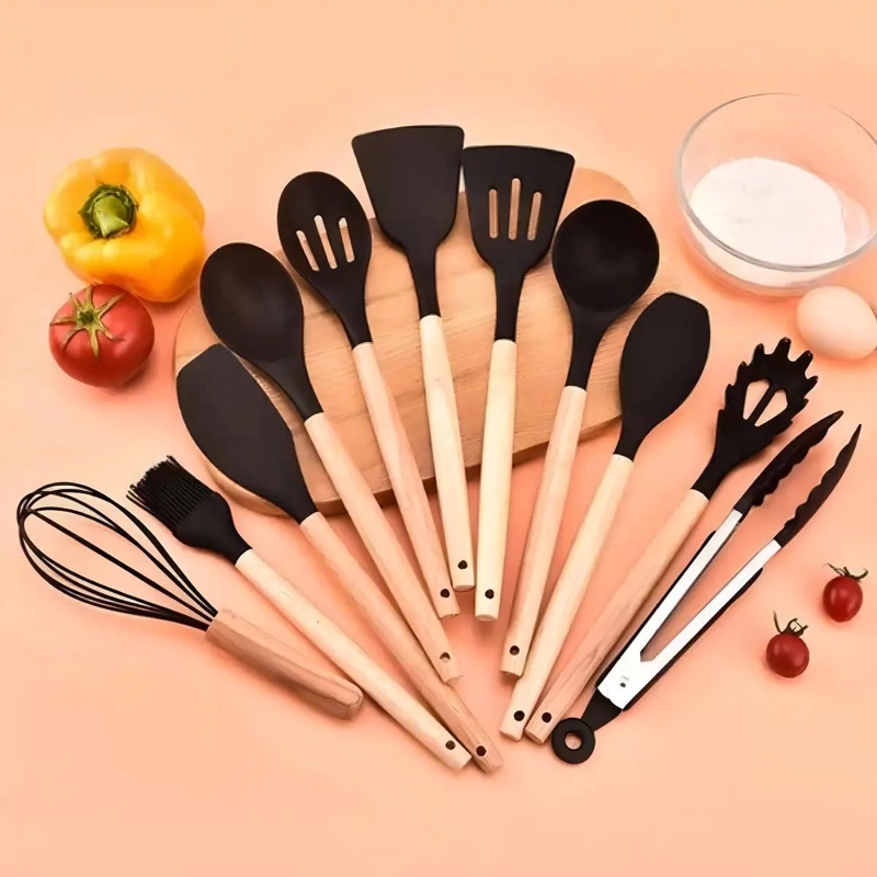 SET DE UTENSILIOS DE COCINA INICIAL CON SILICONA Y MANGO DE MADERA - 3