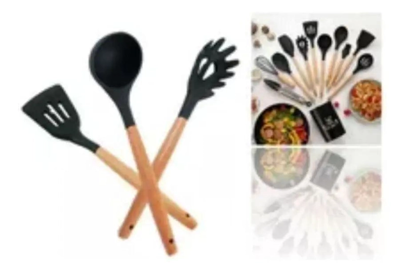SET DE UTENSILIOS DE COCINA INICIAL CON SILICONA Y MANGO DE MADERA - 5